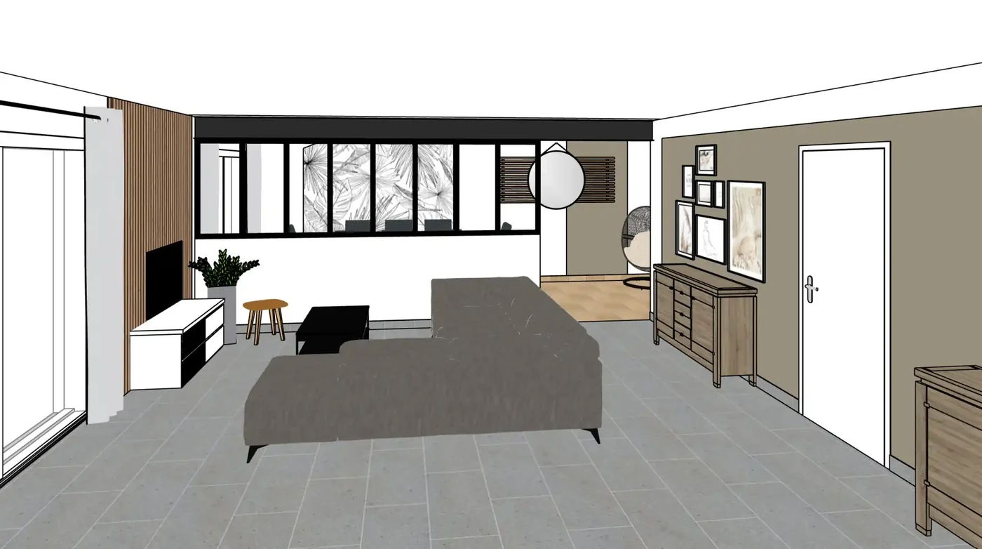Projet séjour/salon/cuisine/entrée à La Chapelle Hermier 