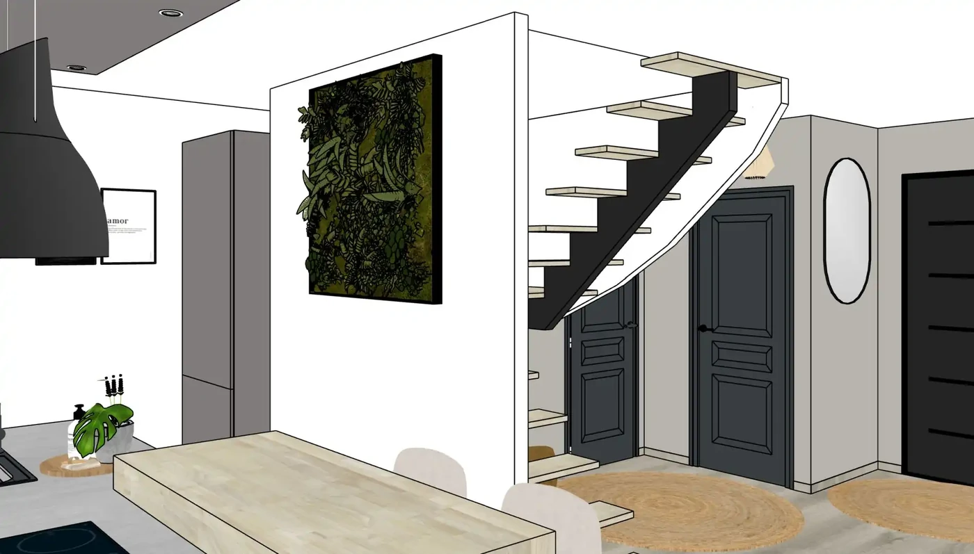 Projet séjour/salon/cuisine/entrée à Amiens. Réalisation à distance.