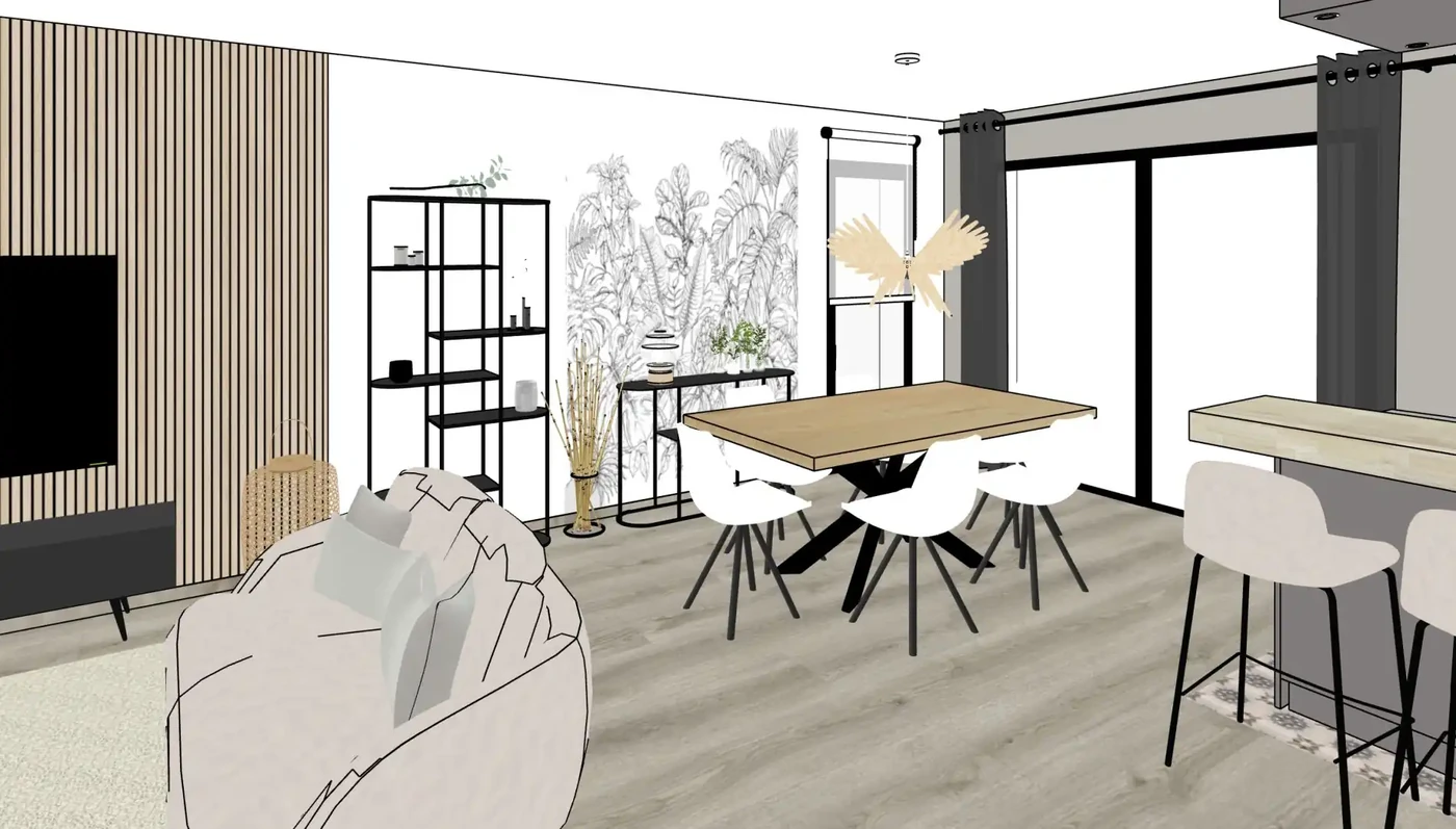 Projet séjour/salon/cuisine/entrée à Amiens. Réalisation à distance.