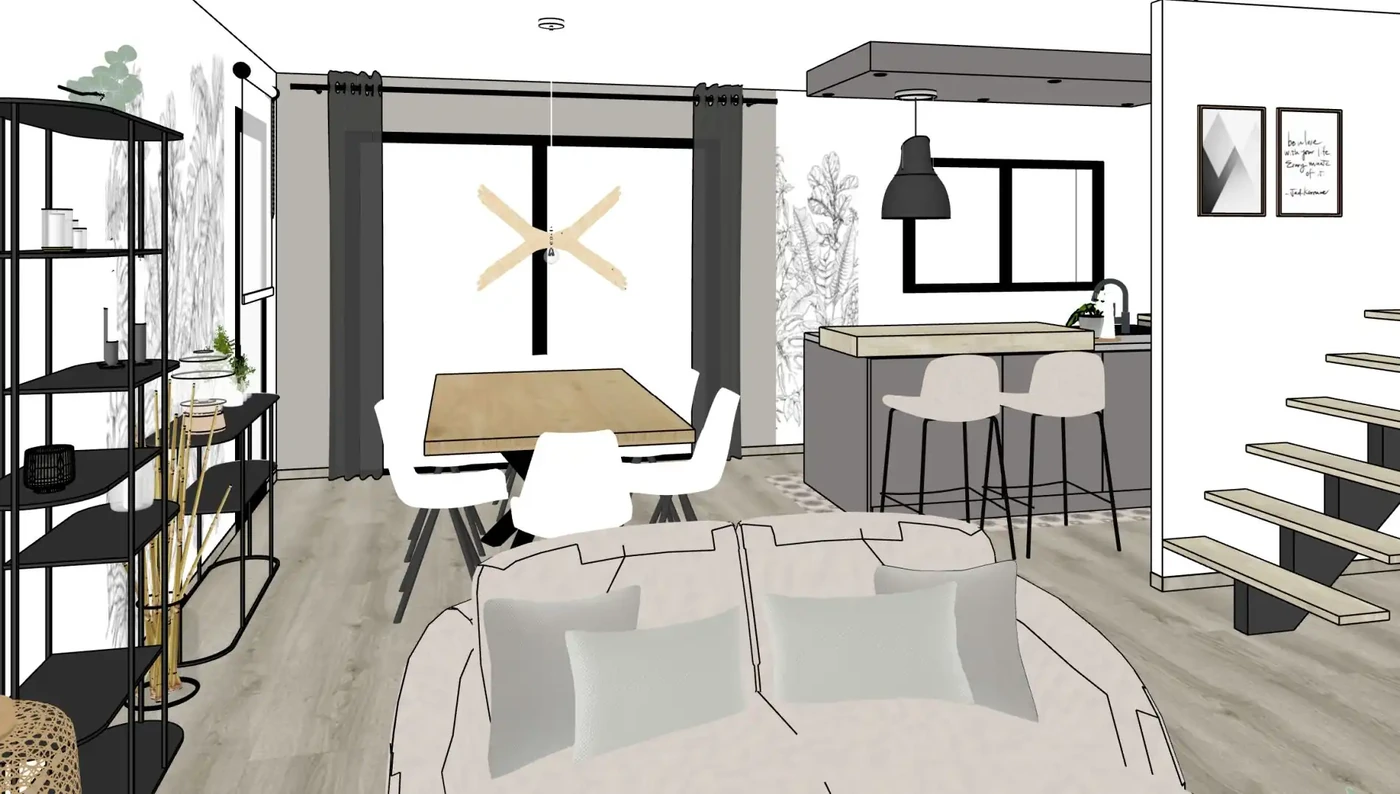 Projet séjour/salon/cuisine/entrée à Amiens. Réalisation à distance.