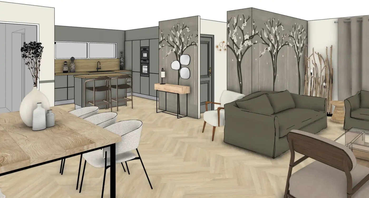 Projet séjour/salon/cuisine/entrée aux Sables d